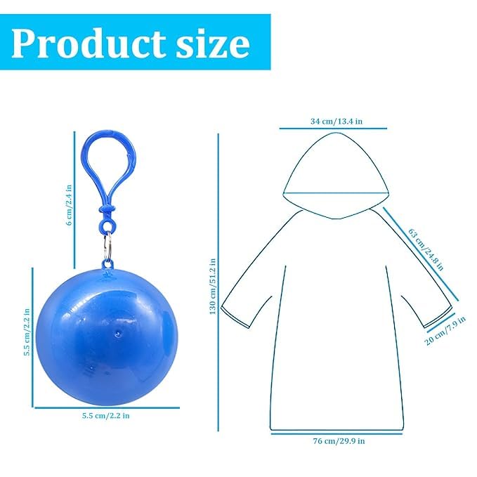 Oralife Disposable Emergency Rain Poncho, Portable Ball Design, for Kids, Random Colours