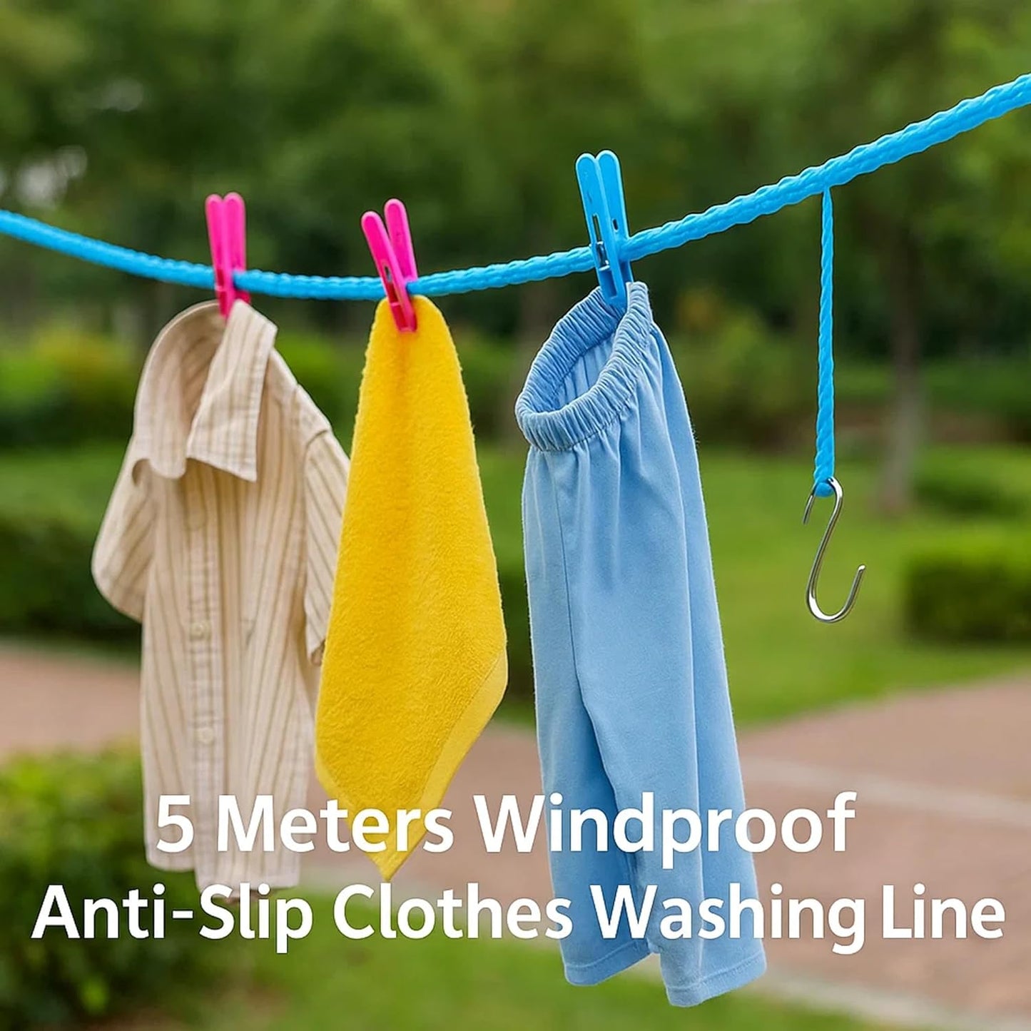 Sulfar Clothesline Drying Nylon Rope with Hooks