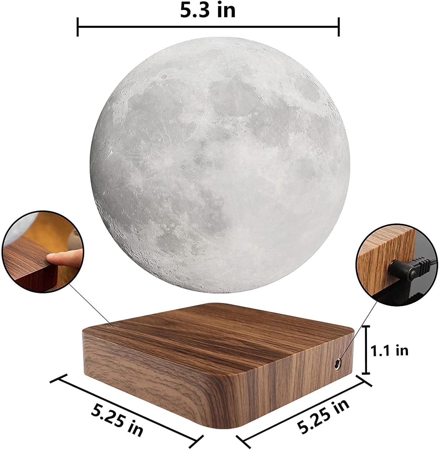 Citaaz Levitating Moon Lamp Moon Light - Magnetic Floating Moon Lamp Spinning Luna Night Light with 3 Color Modes