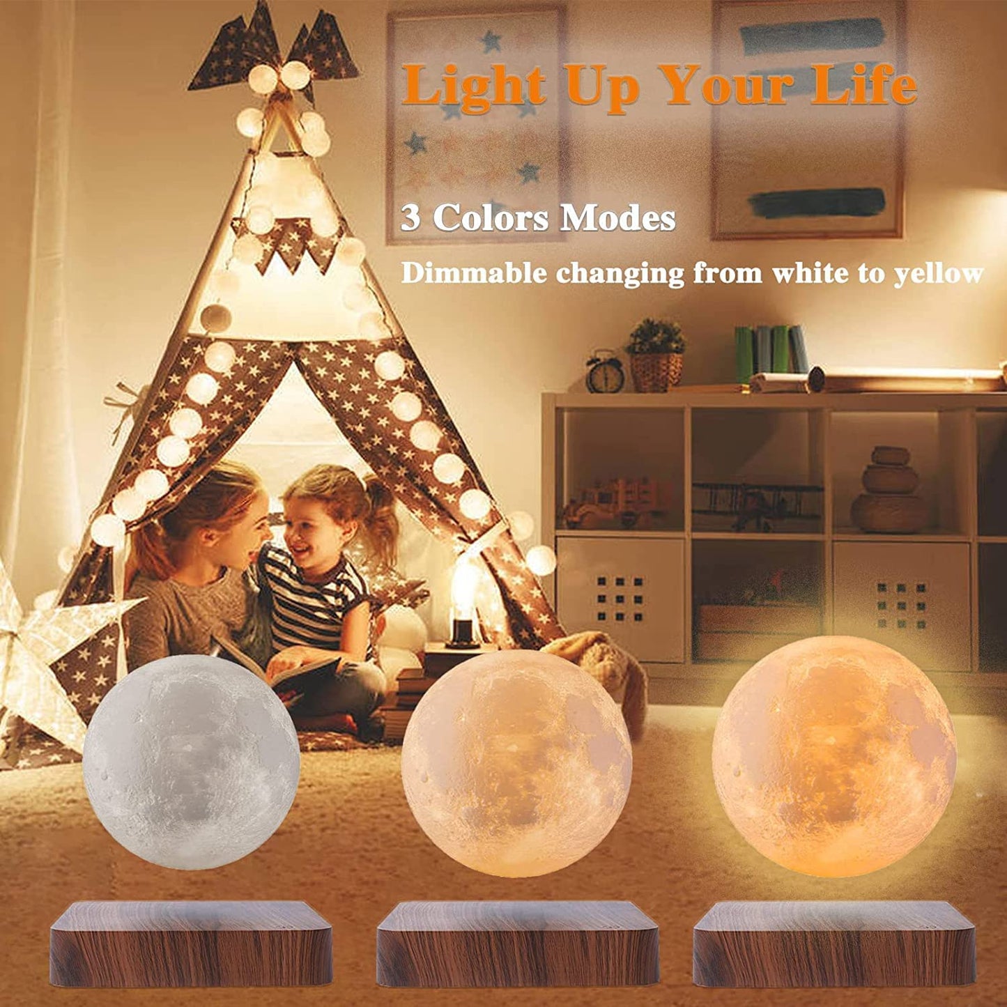 Citaaz Levitating Moon Lamp Moon Light - Magnetic Floating Moon Lamp Spinning Luna Night Light with 3 Color Modes